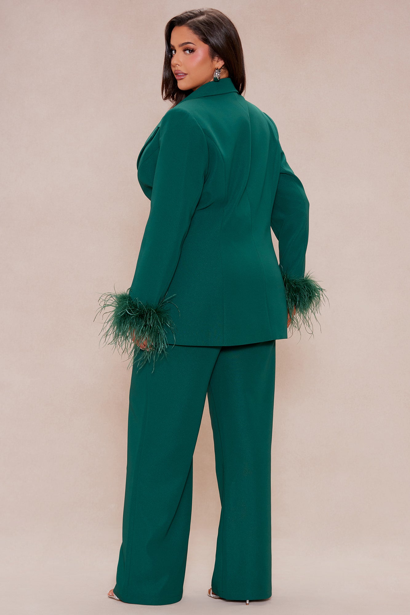 Clarissa Feather Blazer Suit Set - Hunter