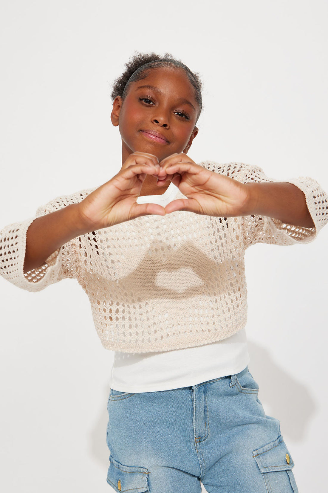 Mini I Cross My Heart Crochet Top - Tan