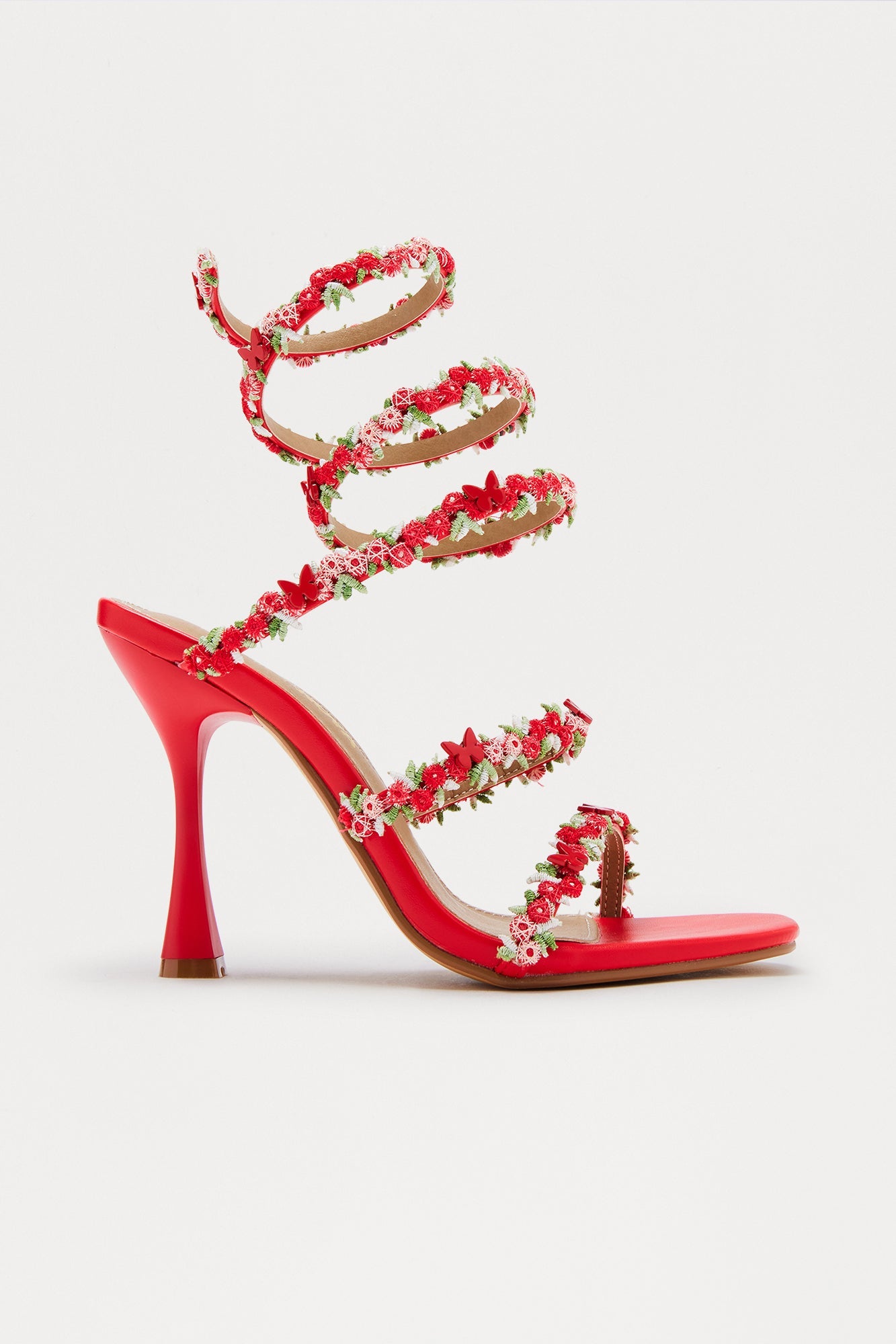 Blissful Butterfly Wrap Up Heels - Red
