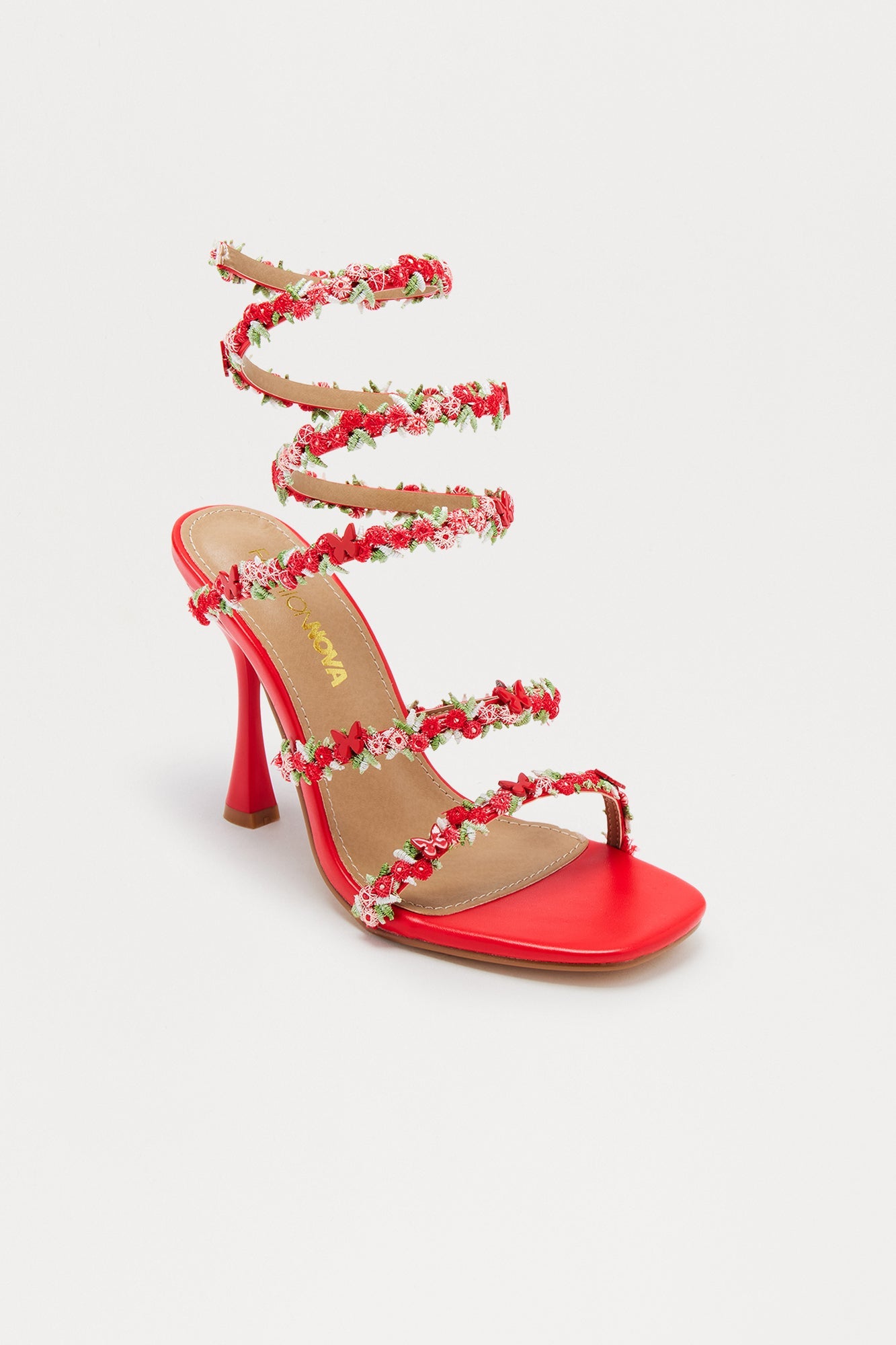 Blissful Butterfly Wrap Up Heels - Red