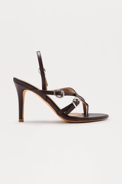 Spiral Thong Slingback Heels - Chocolate