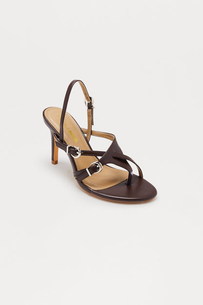 Spiral Thong Slingback Heels - Chocolate