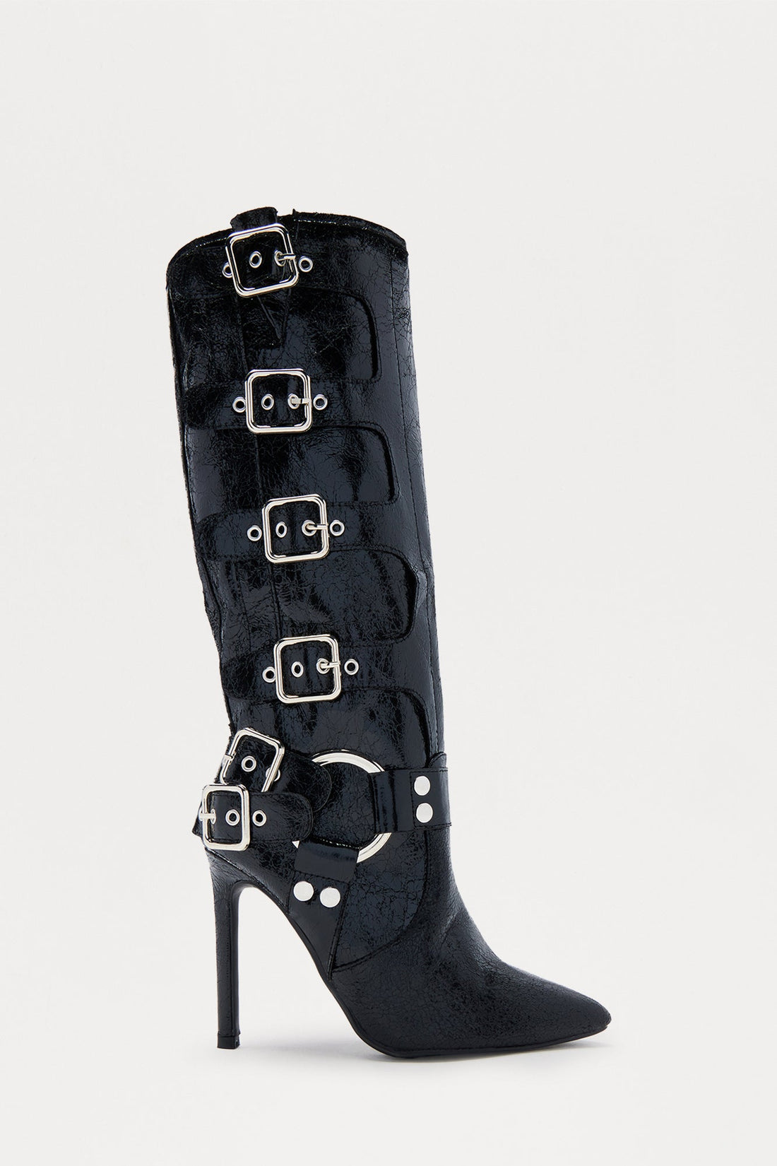 Rav Buckle Stiletto Boots - Black