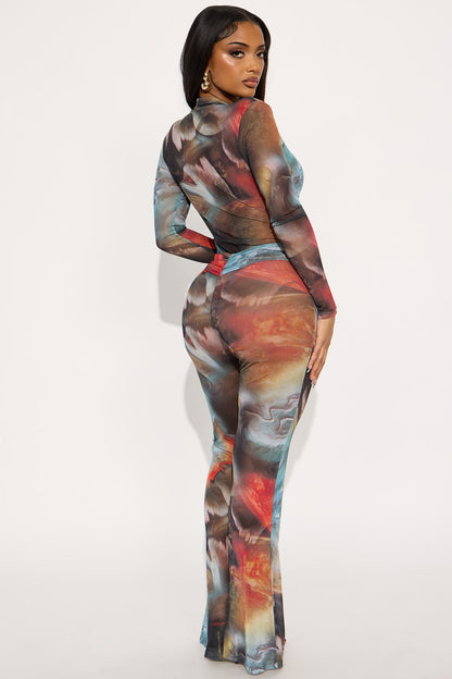 Deep Desires Mesh Bodysuit Pant Set - Multi Color