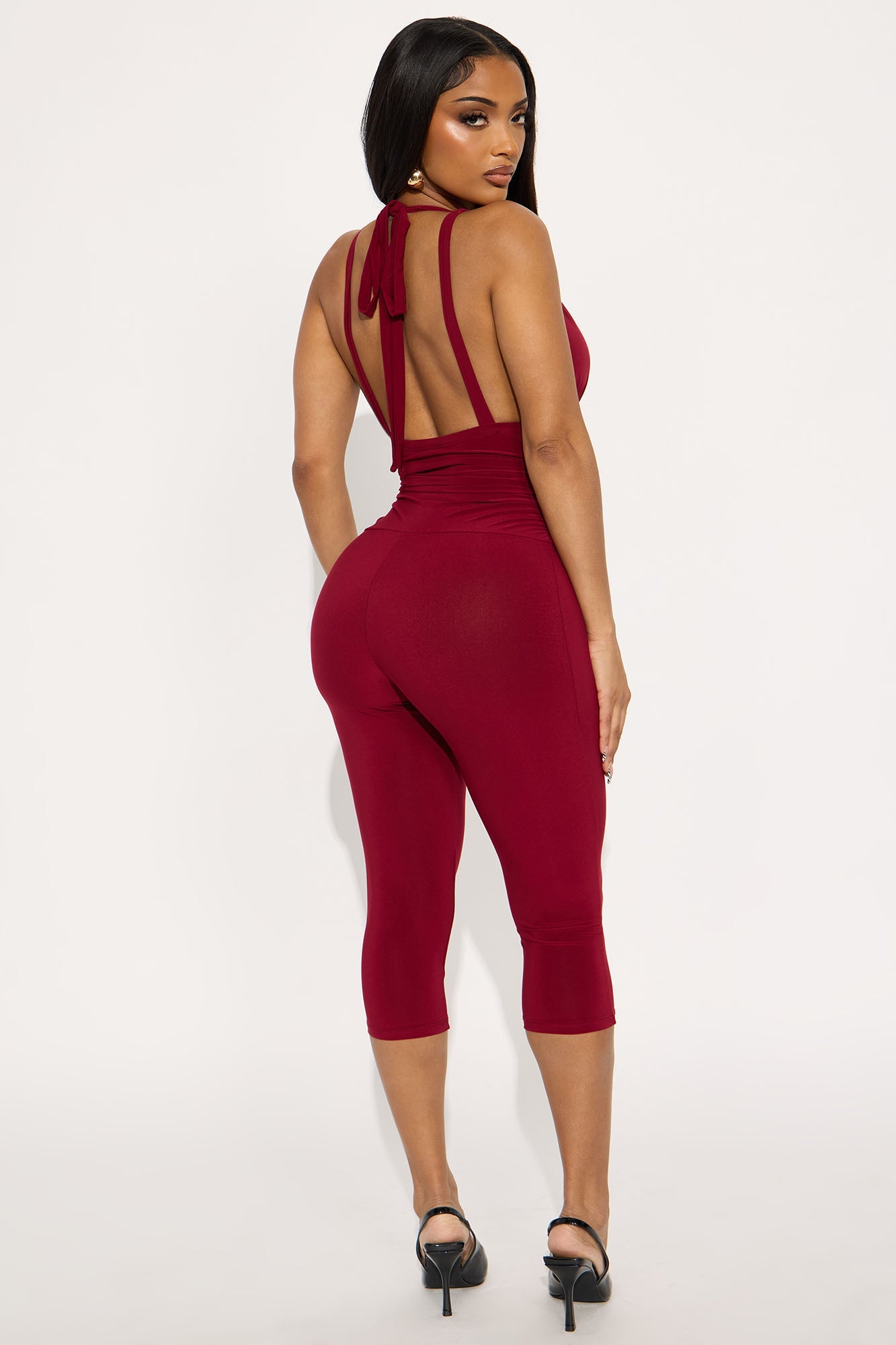 On My Way Capri Jumpsuit - Burgundy