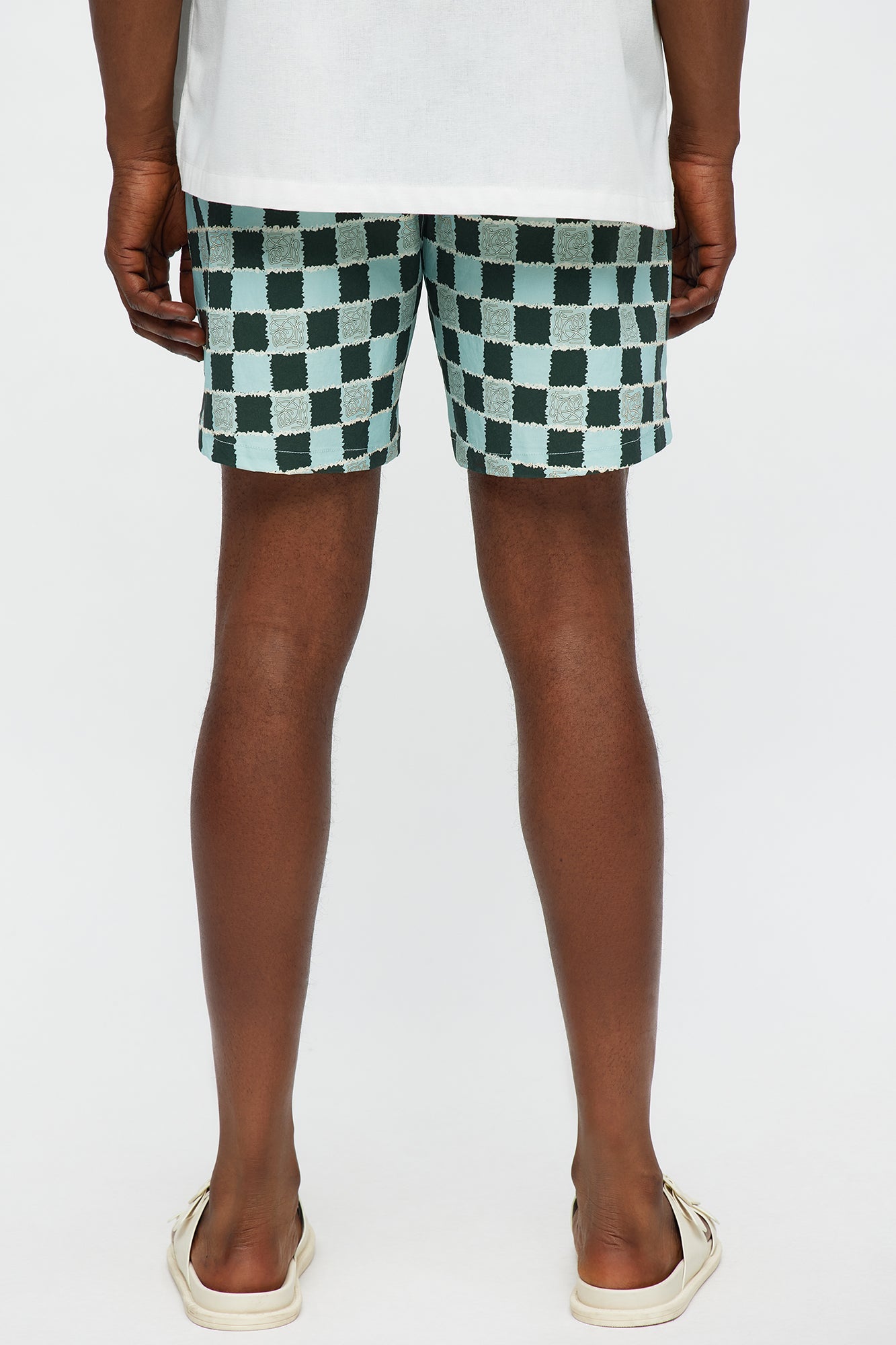 Coastal Squares Printed Checkered Swim Mid Trunk - Green/combo