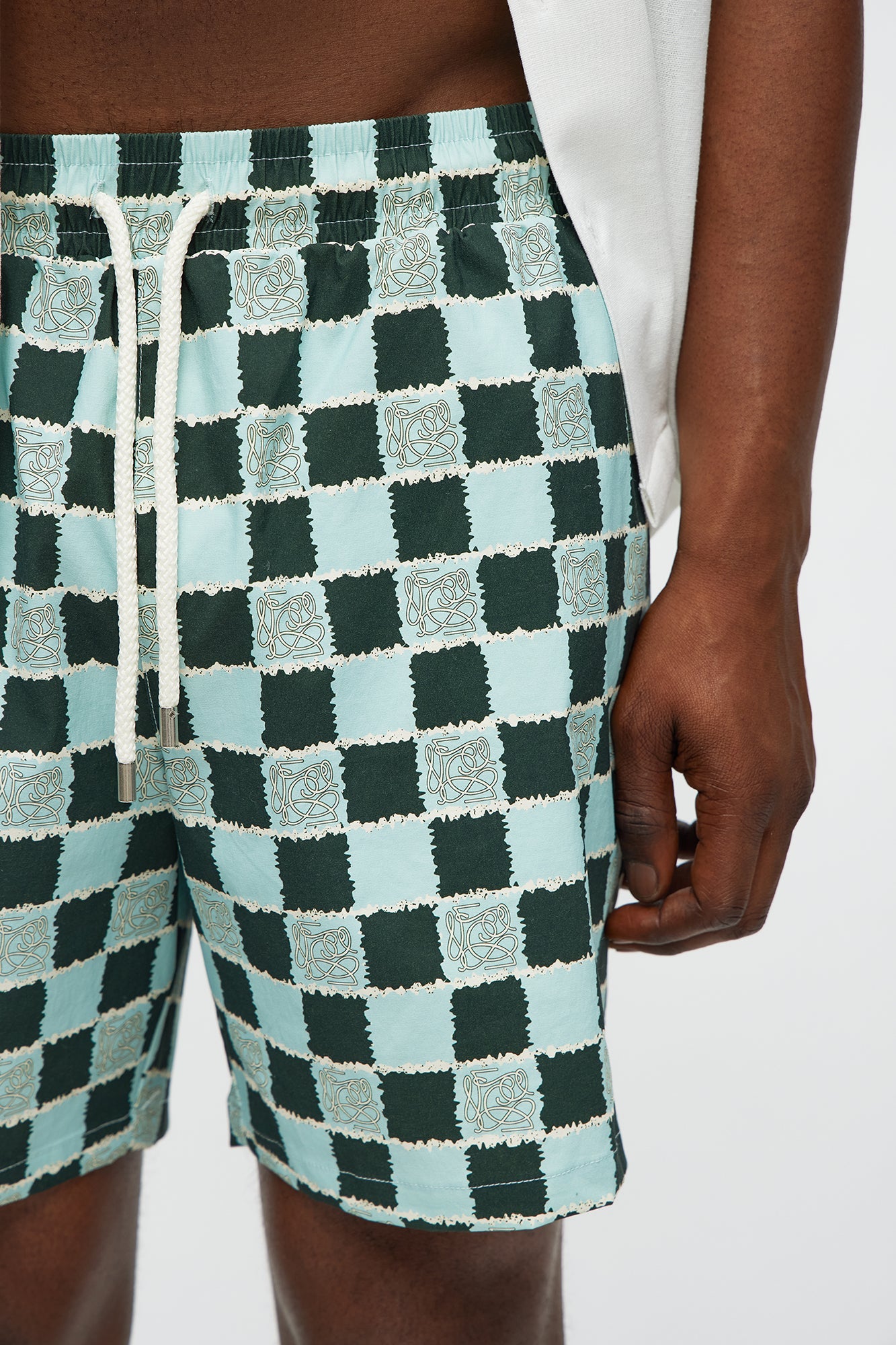 Coastal Squares Printed Checkered Swim Mid Trunk - Green/combo