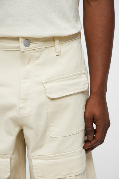 Baggy Oversized Pocket Cargo Shorts - Cream