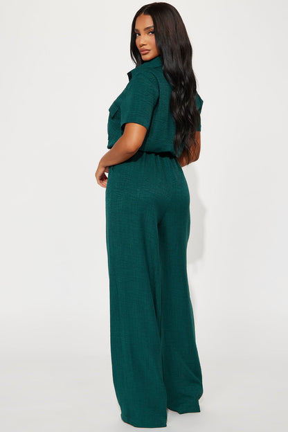 Come Find Me Linen Jumpsuit - Hunter