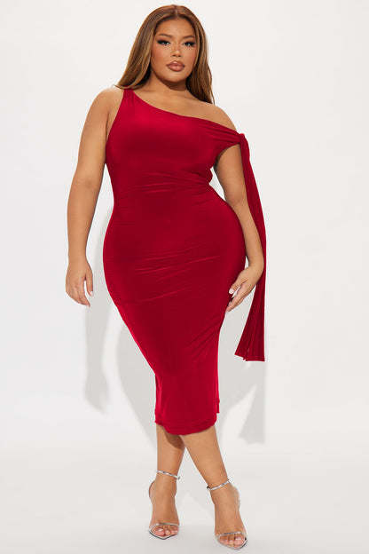 Olympia Twist One Shoulder Midi Dress - Red