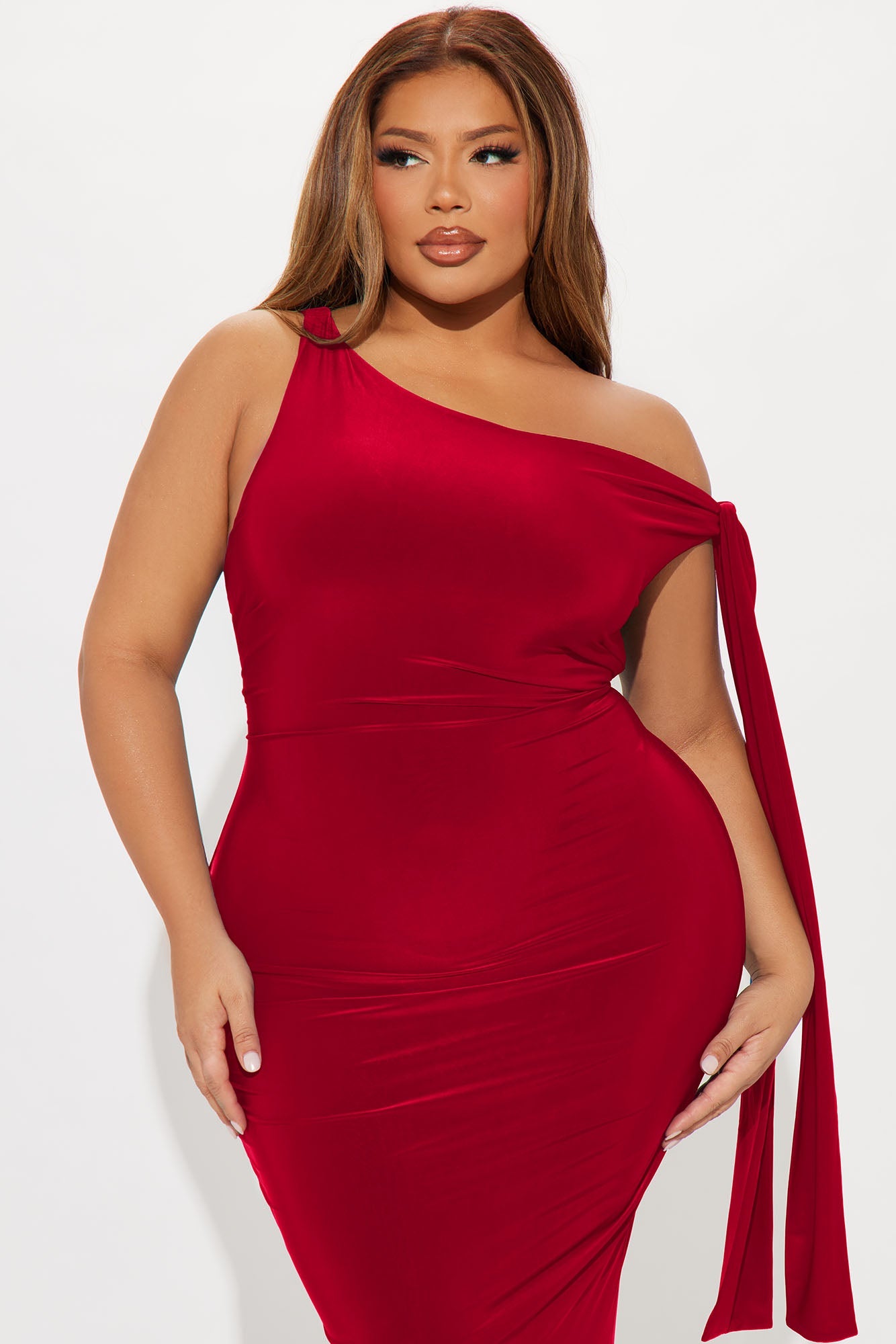Olympia Twist One Shoulder Midi Dress - Red