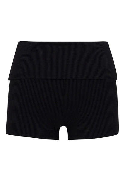 Ribbed Foldover Shorts - Black