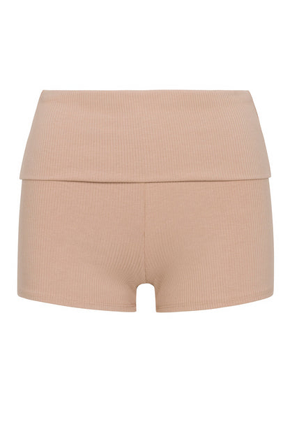 Ribbed Foldover Shorts - Tan