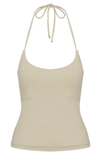 Second Skin Double Lined Cut Out Halter Top - Stone