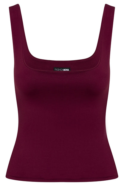Contour Double Lined Square Neck Tank Top - Wine