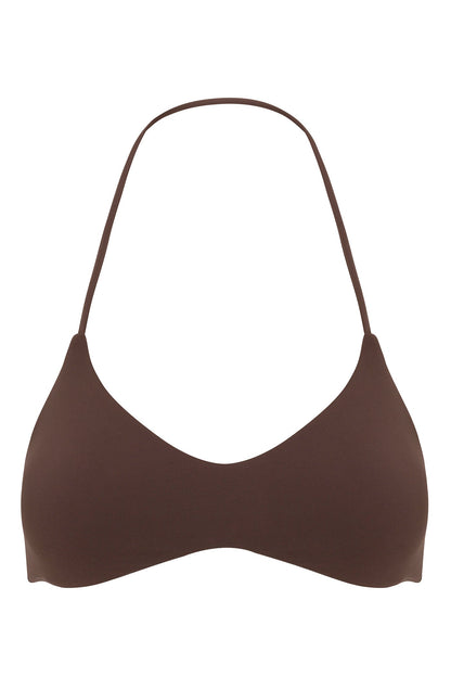 Second Skin Double Lined Halter Bra Top - Chocolate
