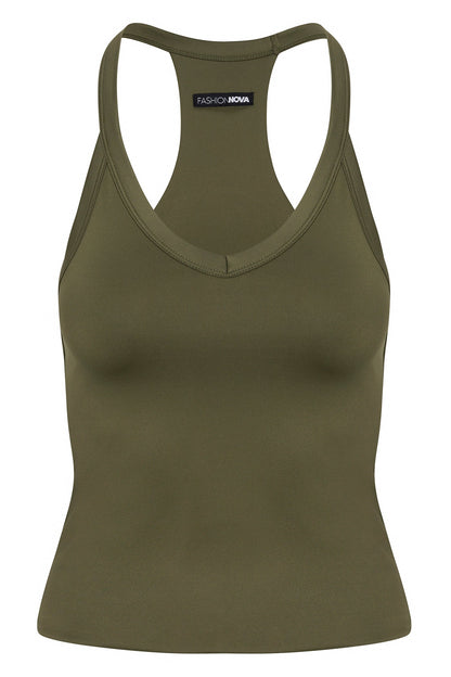 Contour Double Lined V-Neck Tank Top - Military Green