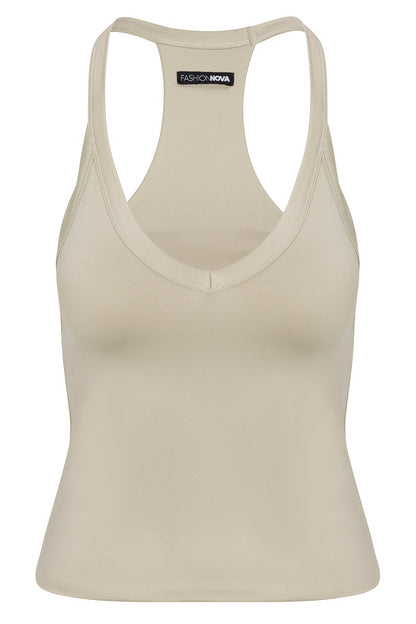 Contour Double Lined V-Neck Tank Top - Stone