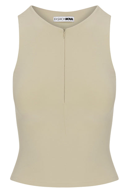 Second Skin Double Lined Zip Front Tank - Stone