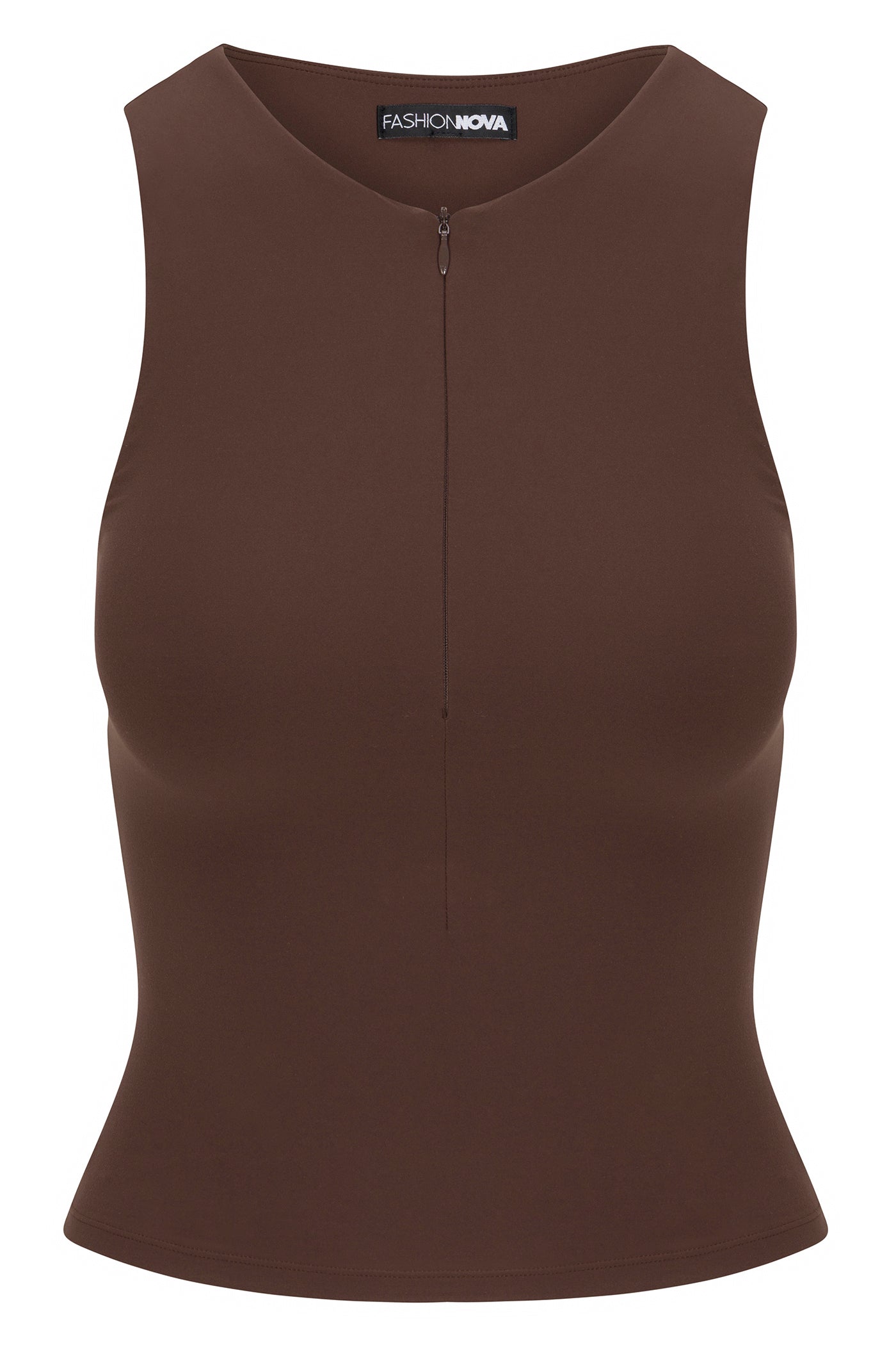 Second Skin Double Lined Zip Front Tank - Chocolate