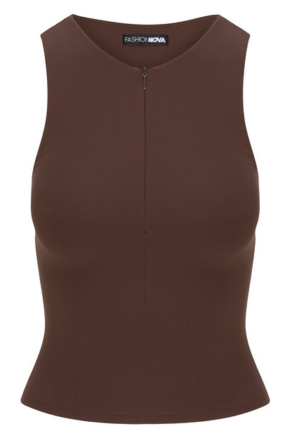 Second Skin Double Lined Zip Front Tank - Chocolate
