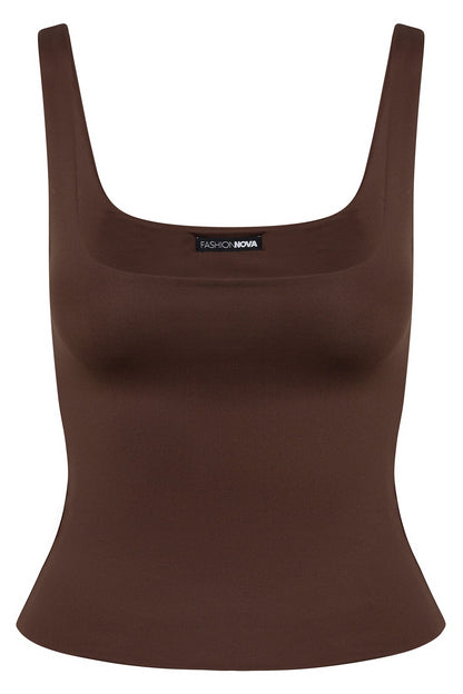 Contour Double Lined Square Neck Tank Top - Chocolate