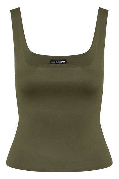 Contour Double Lined Square Neck Tank Top - Military Green