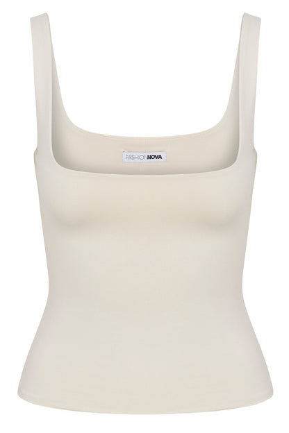Contour Double Lined Square Neck Tank Top - Bone