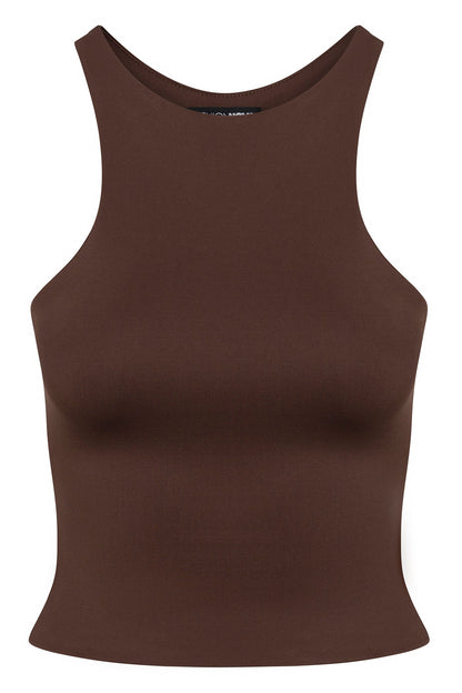 Contour Double Lined High Neck Tank Top - Chocolate