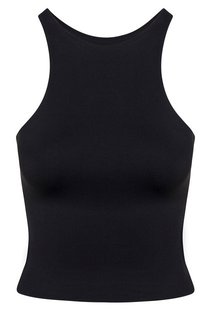 Contour Double Lined High Neck Tank Top - Black