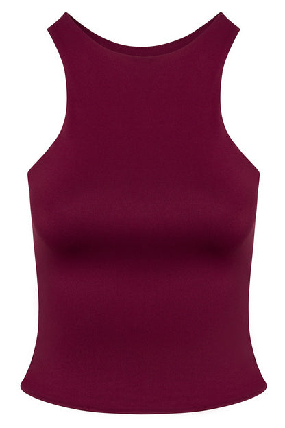 Contour Double Lined High Neck Tank Top - Wine