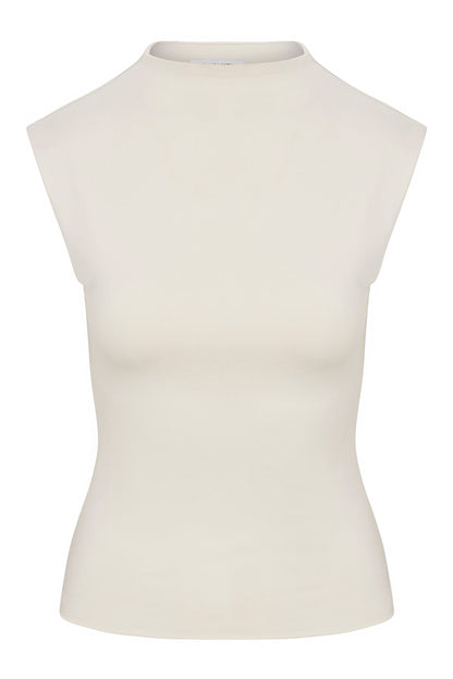 Contour Double Lined Mock Neck Top - Bone