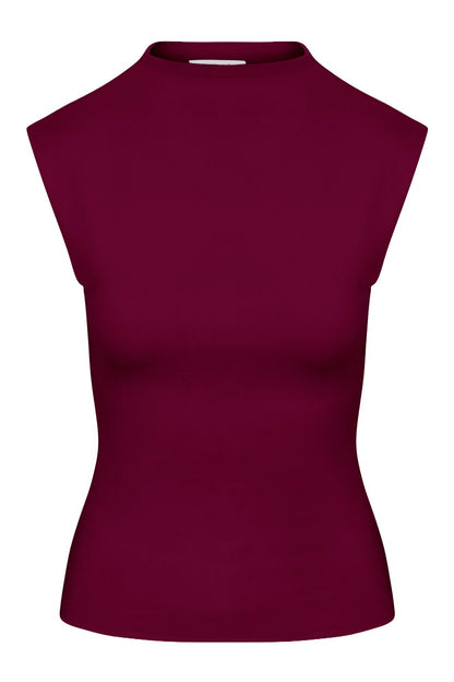 Contour Double Lined Mock Neck Top - Wine