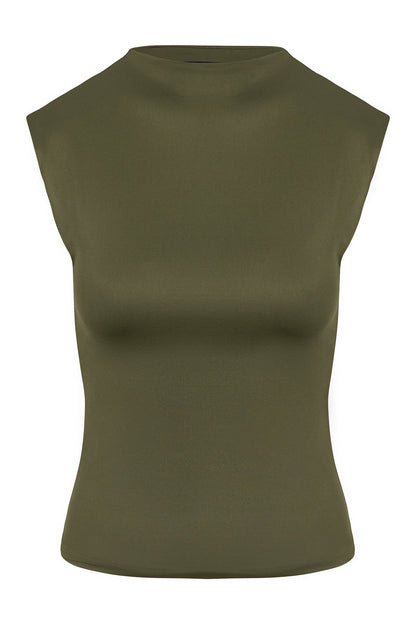 Contour Double Lined Mock Neck Top - Military Green