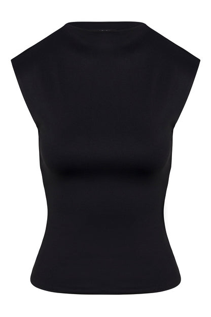Contour Double Lined Mock Neck Top - Black