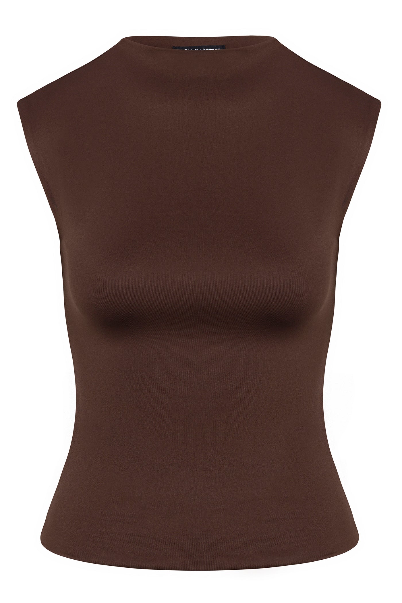 Contour Double Lined Mock Neck Top - Chocolate