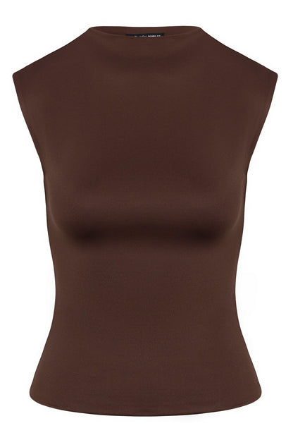 Contour Double Lined Mock Neck Top - Chocolate
