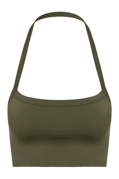 Contour Double Lined Cropped Halter Top - Military Green