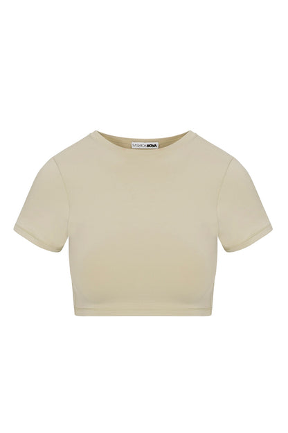 Second Skin Double Lined Super Cropped Tee - Stone