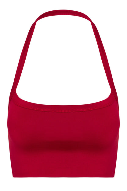 Contour Double Lined Cropped Halter Top - Red