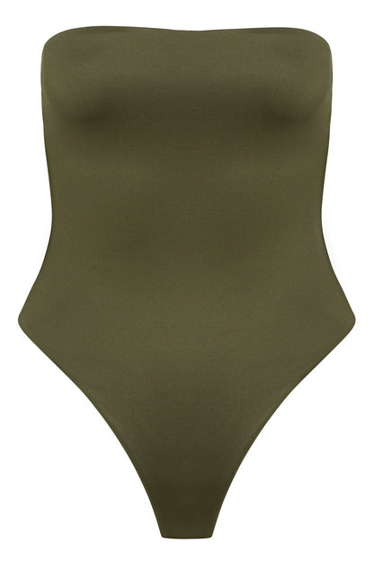 Contour Double Lined Strapless Bodysuit - Military Green