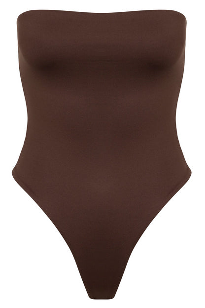 Contour Double Lined Strapless Bodysuit - Chocolate