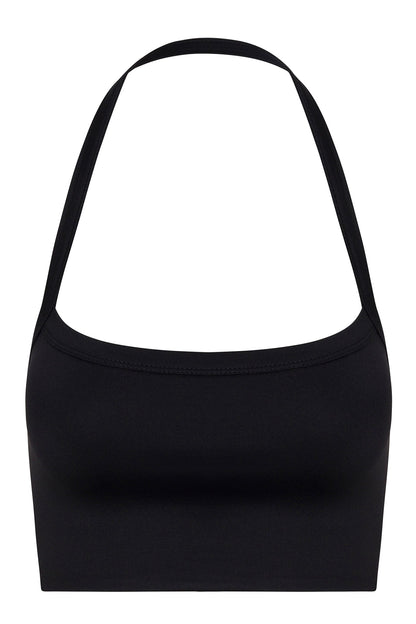 Contour Double Lined Cropped Halter Top - Black