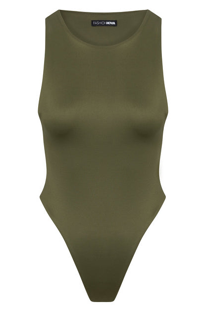 Contour Double Lined Scoop Neck Bodysuit - Military Green