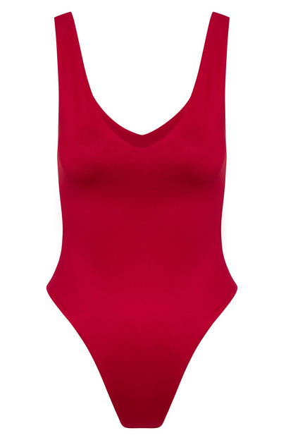 Contour Double Lined V-Neck Bodysuit - Red