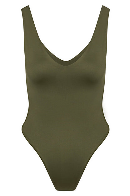 Contour Double Lined V-Neck Bodysuit - Military Green
