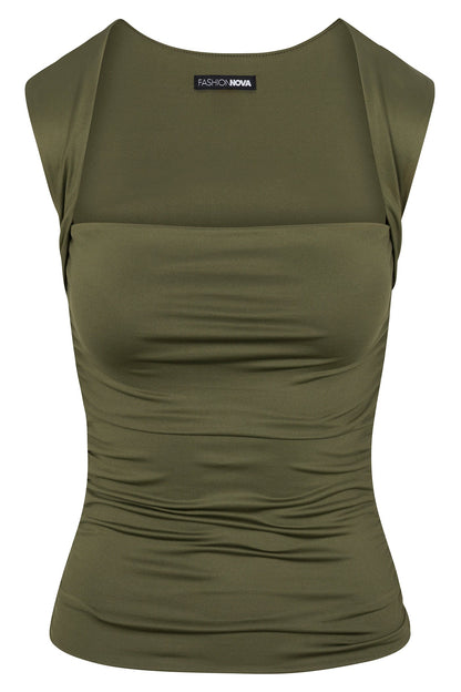 Contour Double Lined Straight Neck Tank Top - Military Green