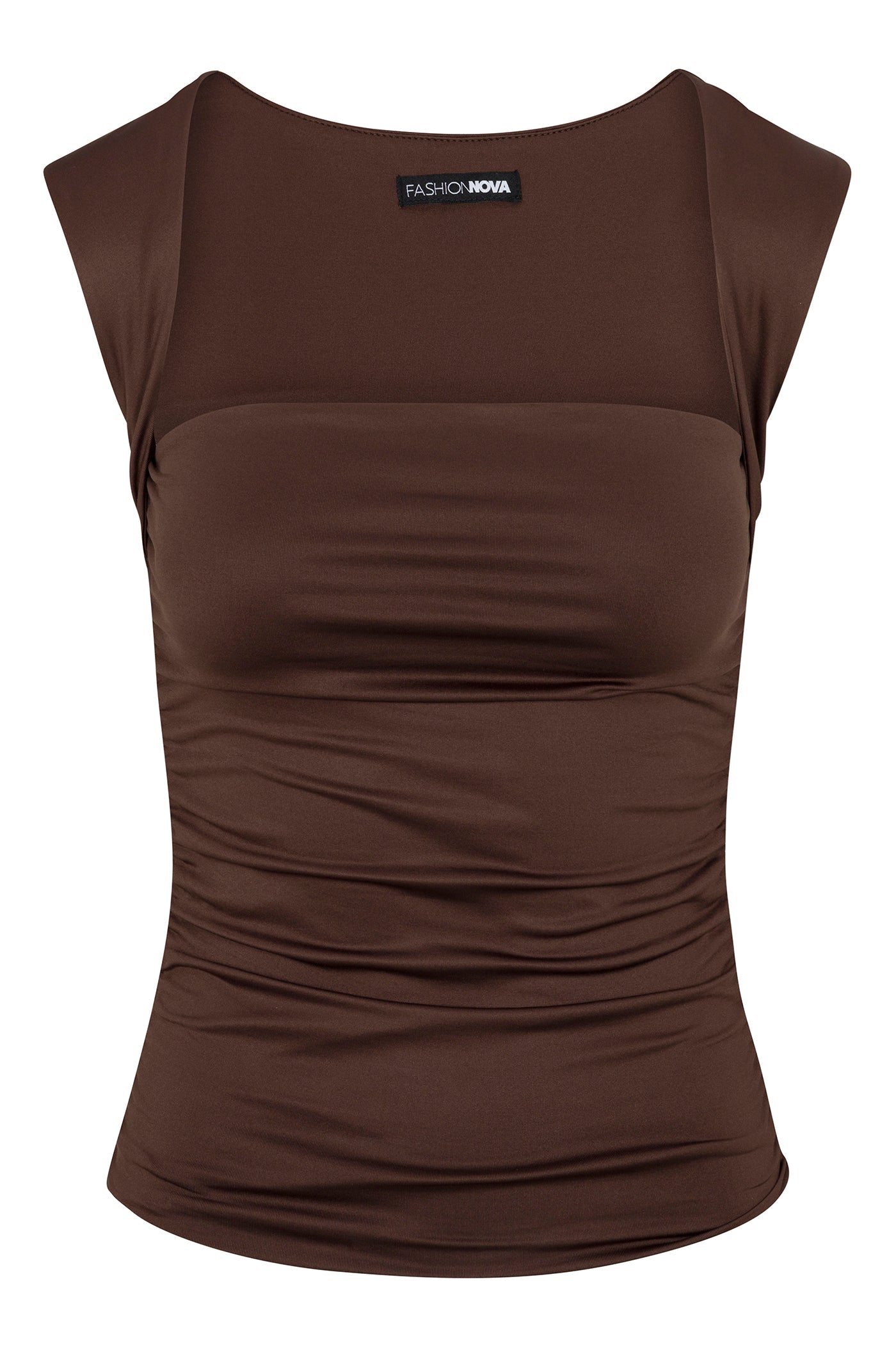 Contour Double Lined Straight Neck Tank Top - Chocolate