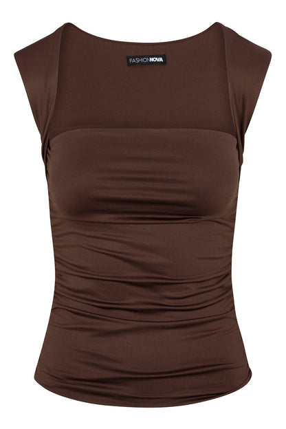 Contour Double Lined Straight Neck Tank Top - Chocolate