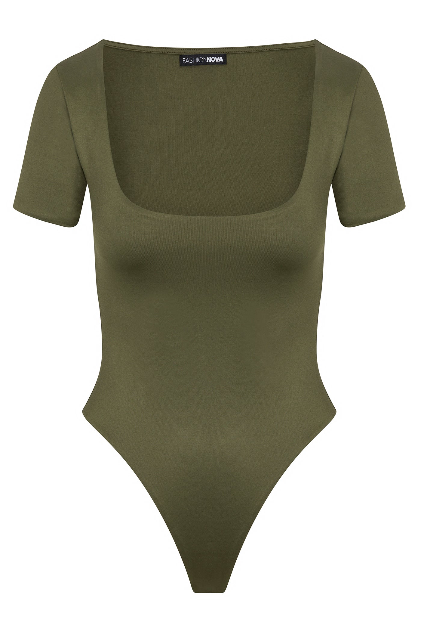Contour Double Lined Short Sleeve Scoop Neck Bodysuit - Military Green